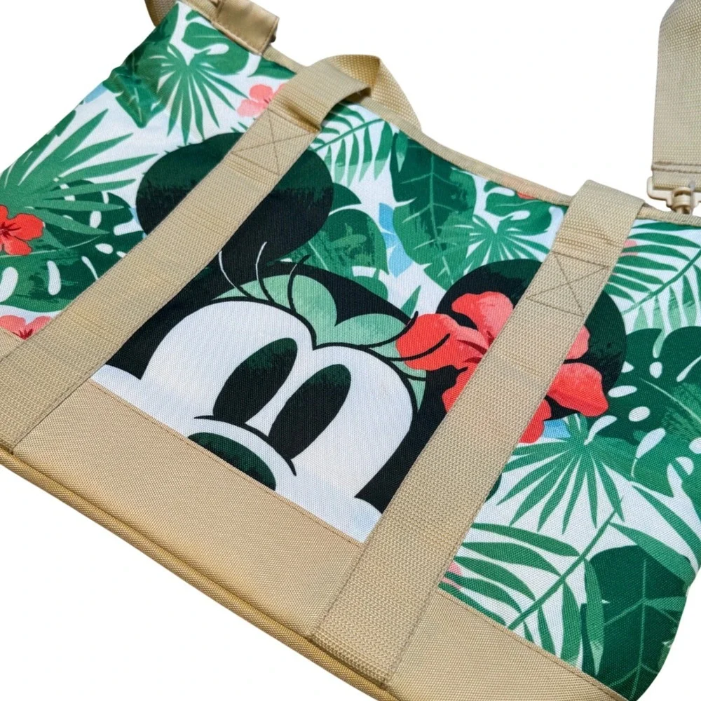 Disney Minnie Mouse Tropical Tote Bag Floral Palm Print Crossbody‎ Shoulder Zip